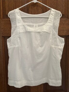 J Crew Women’s White Sleeveless Eyelet Detail Top large